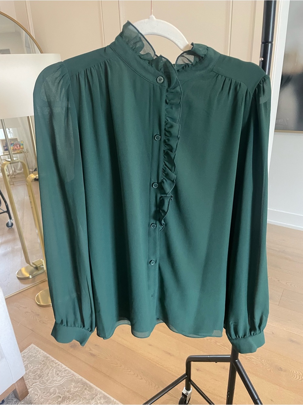 Babaton Forest Green Ruffle-Front Blouse